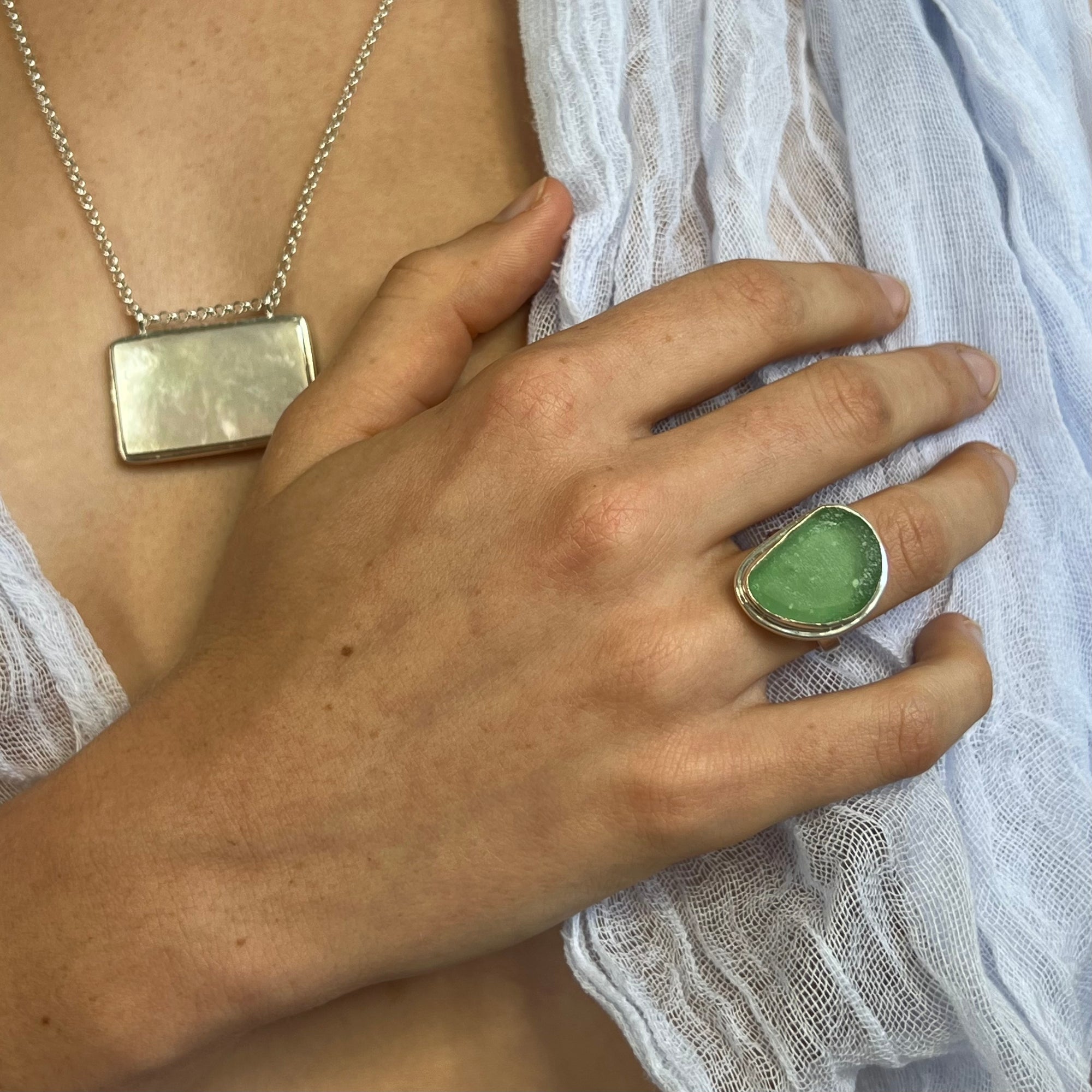 Adjustable Sea Glass Rings - Lisa Carney Jewelry Lisa Carney Designs Green 