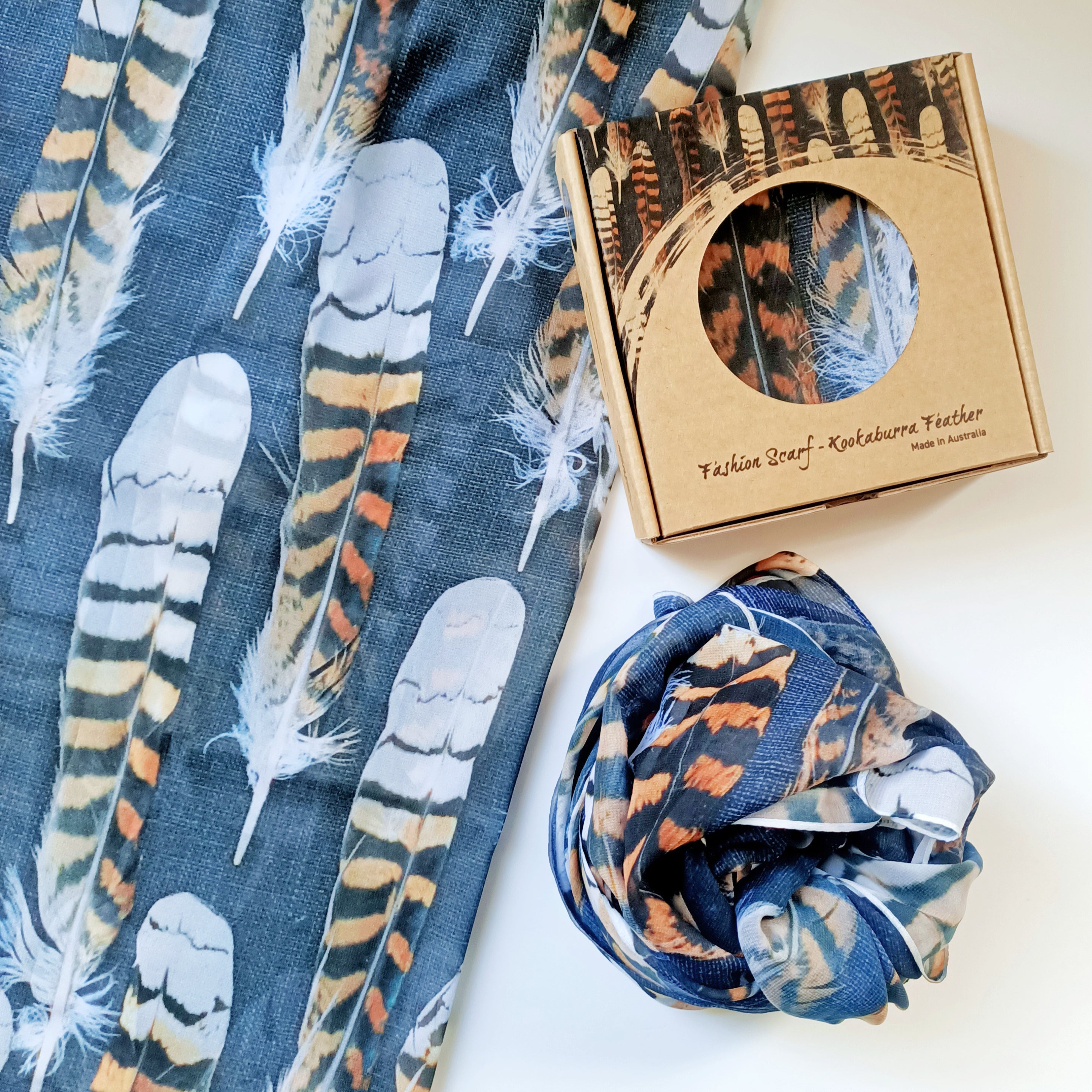 Silken Chic Scarves - Kookaburra Feather Scarves The Spotted Quoll 