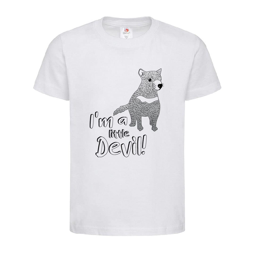 Organic Cotton Kids Colouring Tee T-shirt The Spotted Quoll 1 Toddler White I'm a little Devil