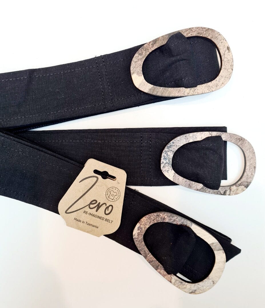 Tasmanian Oak Belts - Washed Linen Printed Organic Belt Buckles The Spotted Quoll Black Printed Tas Oak S - 110cm