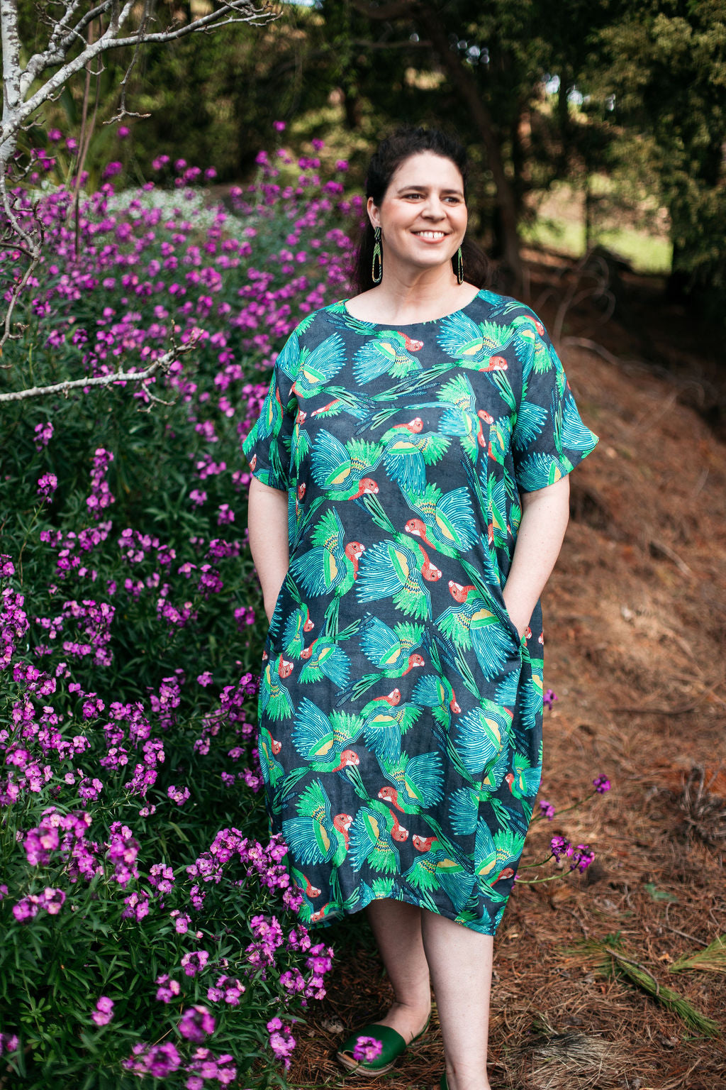 Organic Cocoon Dress - Eastern Rosella Dress The Spotted Quoll 