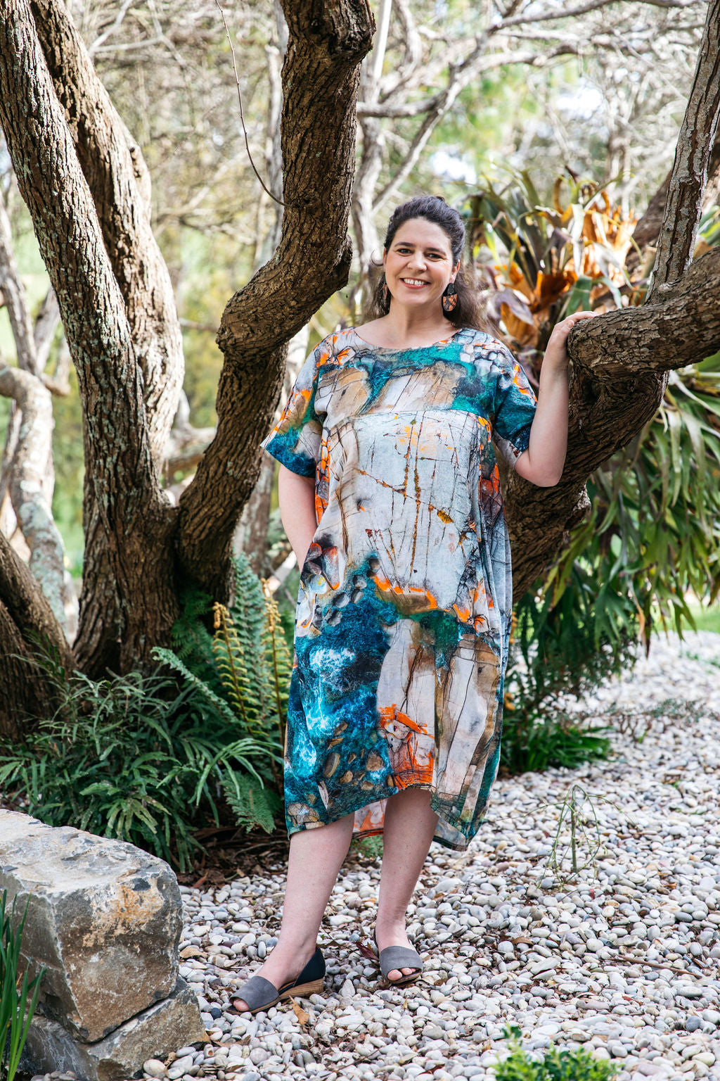 Organic Cocoon Dress - Aerial Bay of Fires Dress The Spotted Quoll 