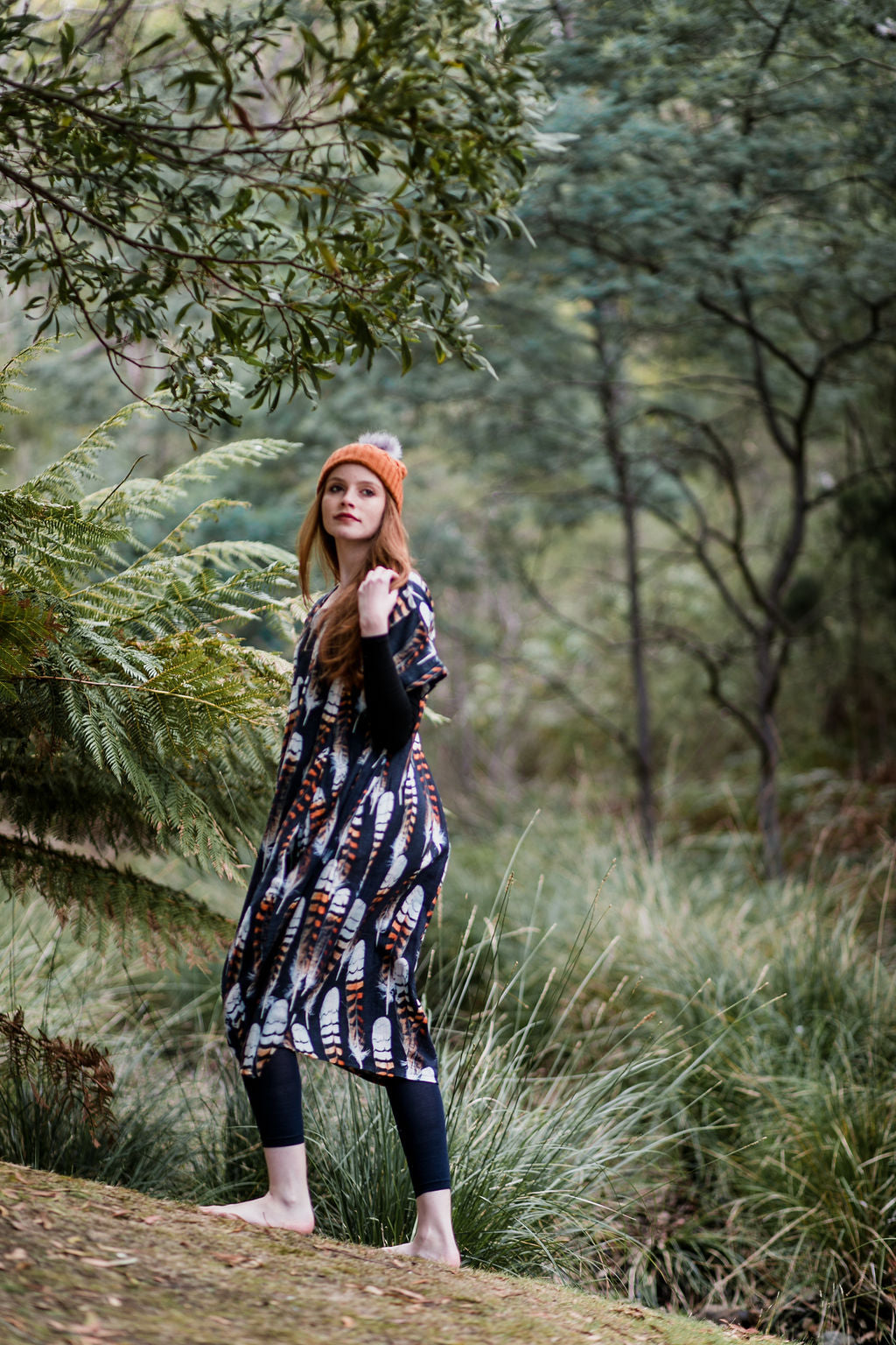 Kookaburra Feather Cocoon Dress - Hessian Pony Dress The Spotted Quoll 