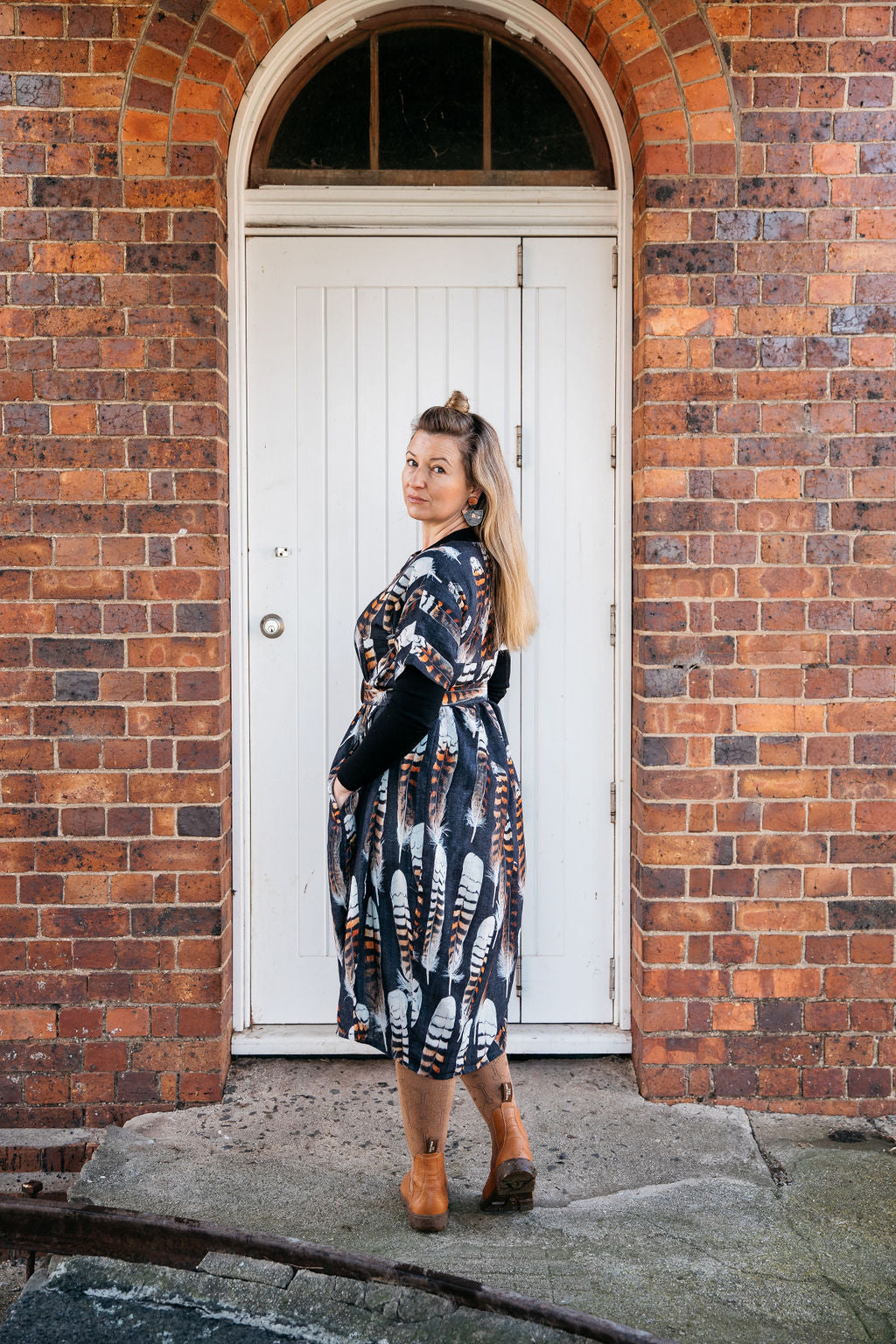 Kookaburra Feather Cocoon Dress - Hessian Pony Dress The Spotted Quoll 