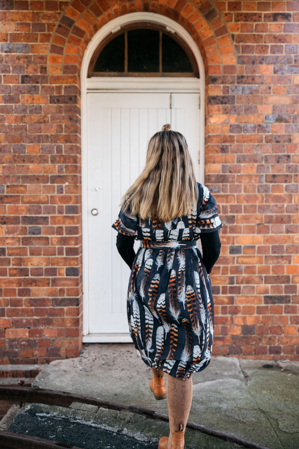 Kookaburra Feather Cocoon Dress - Hessian Pony Dress The Spotted Quoll 