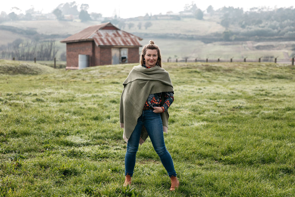 Organic Cotton Ribbed Knit Wrap/Poncho - Colour poncho The Spotted Quoll 