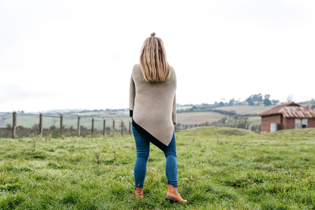 Organic Cotton Ribbed Knit Wrap/Poncho - Neutral poncho The Spotted Quoll 