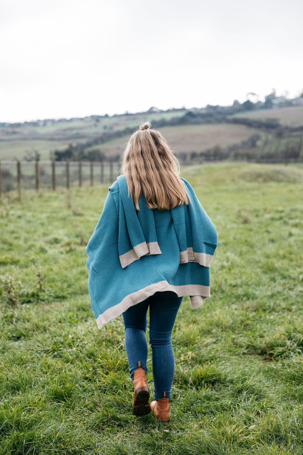 Organic Cotton Ribbed Knit Wrap/Poncho - Colour poncho The Spotted Quoll One Size Storm & Oatmeal 