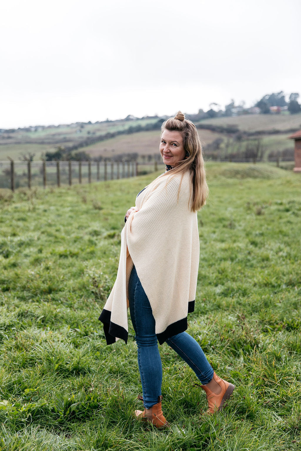 Organic Cotton Ribbed Knit Wrap/Poncho - Neutral poncho The Spotted Quoll 