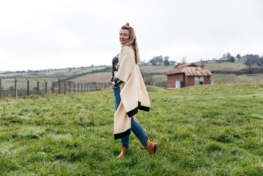 Organic Cotton Ribbed Knit Wrap/Poncho - Neutral poncho The Spotted Quoll 