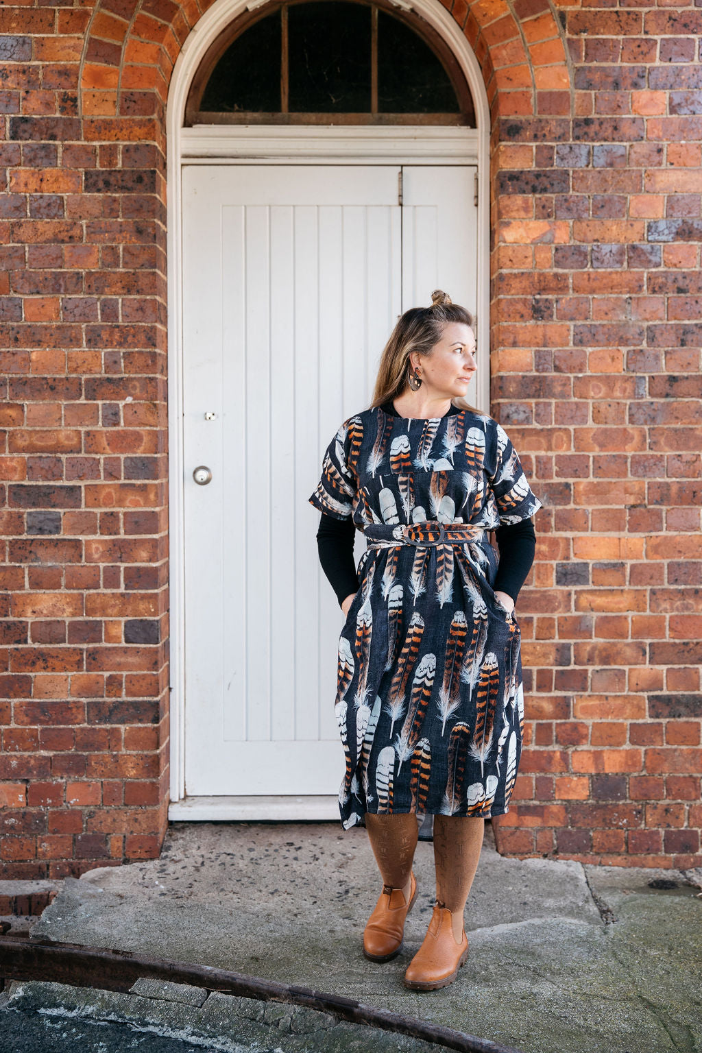 Kookaburra Feather Cocoon Dress - Hessian Pony Dress The Spotted Quoll 