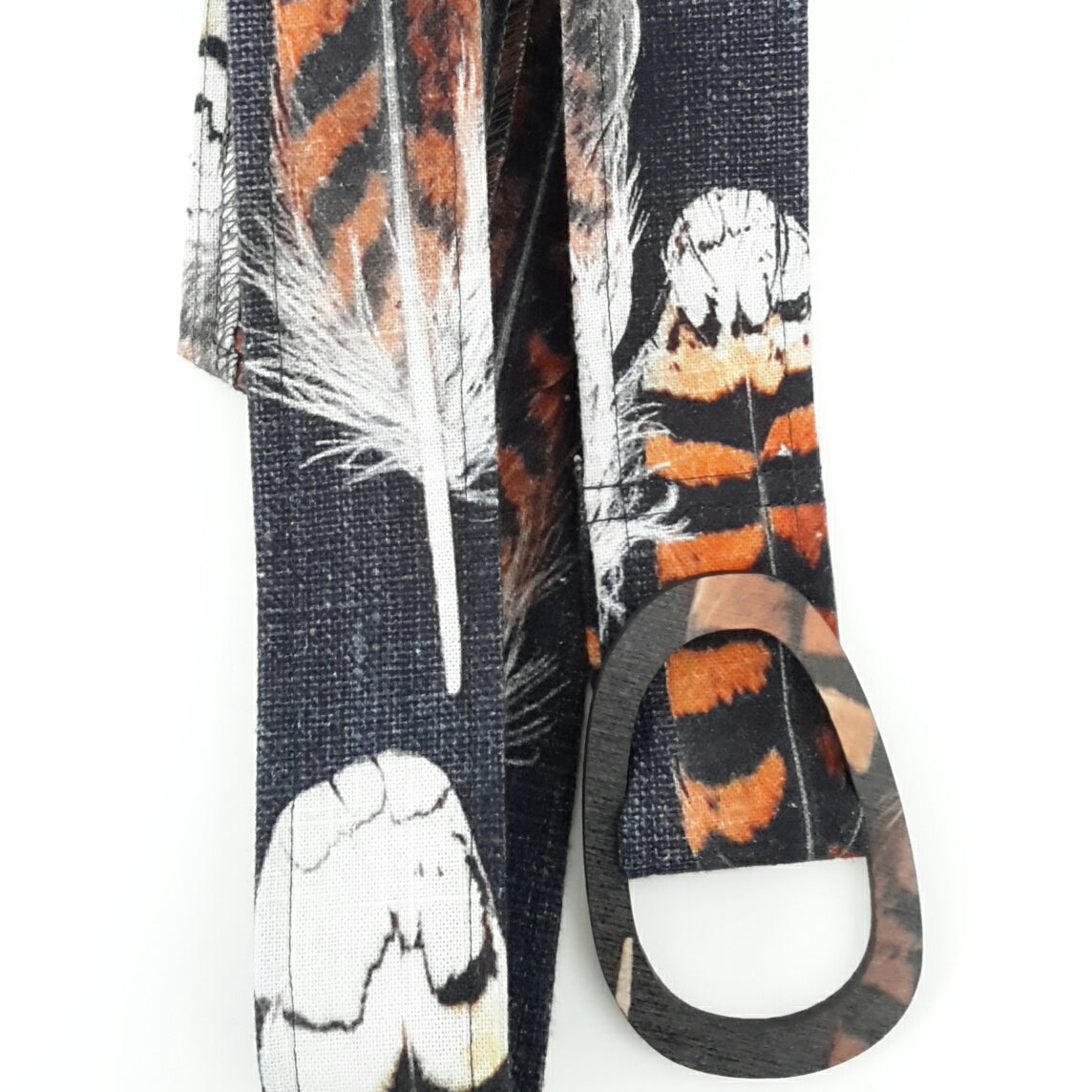 Tasmanian Oak Belts - Printed Organic Linen Belt Buckles The Spotted Quoll Kookaburra Feather Printed Tas Oak S - 110cm