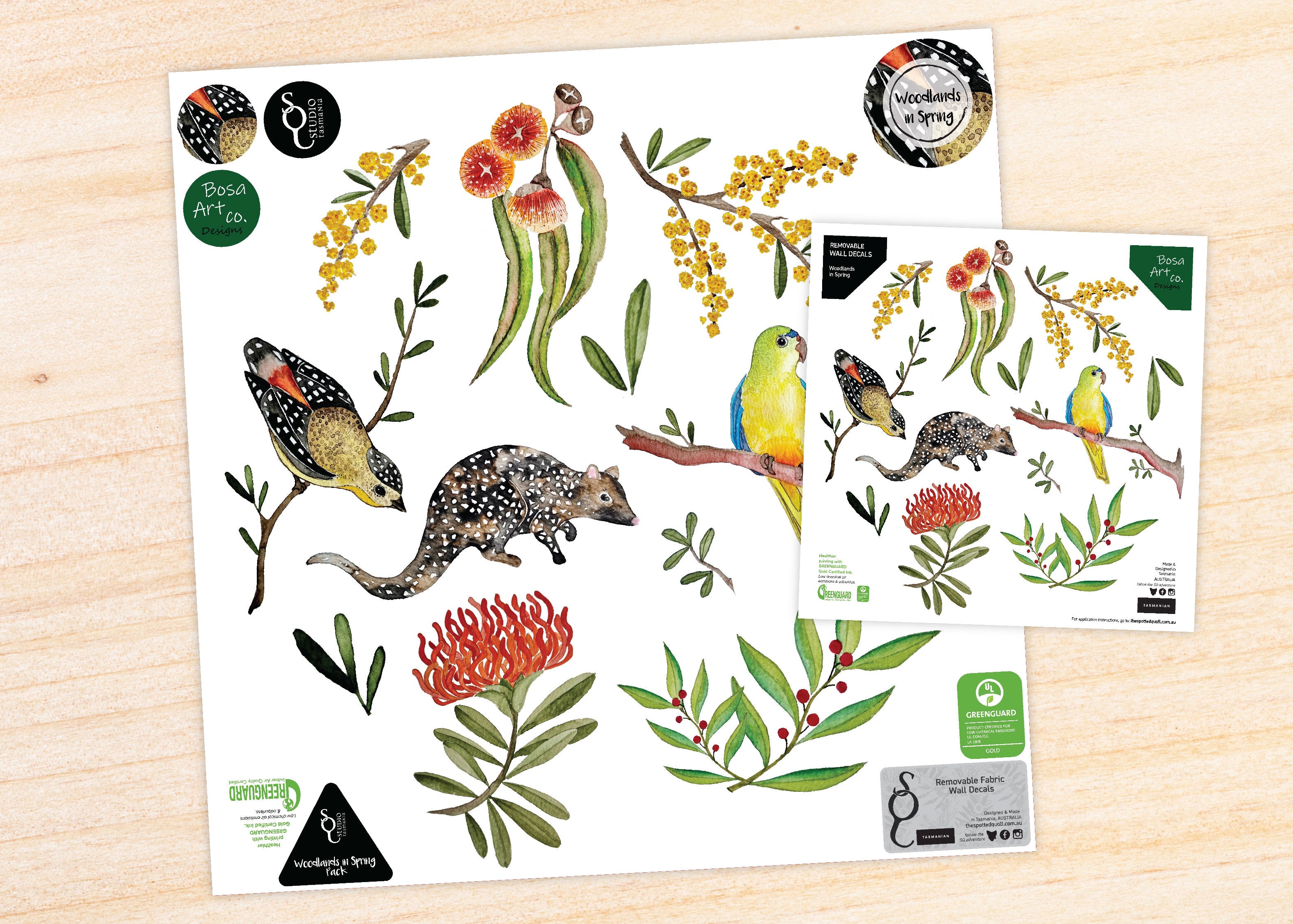 Children’s Tasmanian "Woodlands in Spring" Decals decal The Spotted Quoll Bulk Pack Both Sizes 
