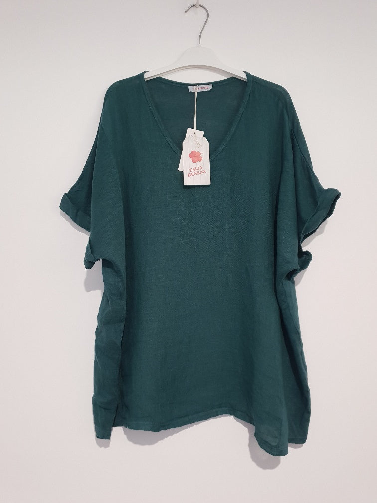 Plain Linen Tee Shirts & Tops Etika Teal 