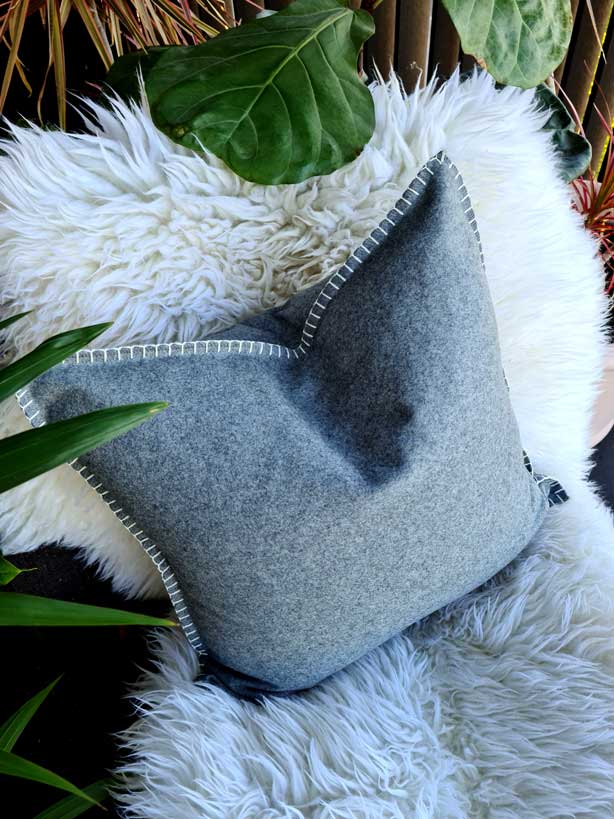 Heather & Natural Organic Wool Felt Cushions Cushions The Spotted Quoll Studio 45 x 45cm Natural Stitch 