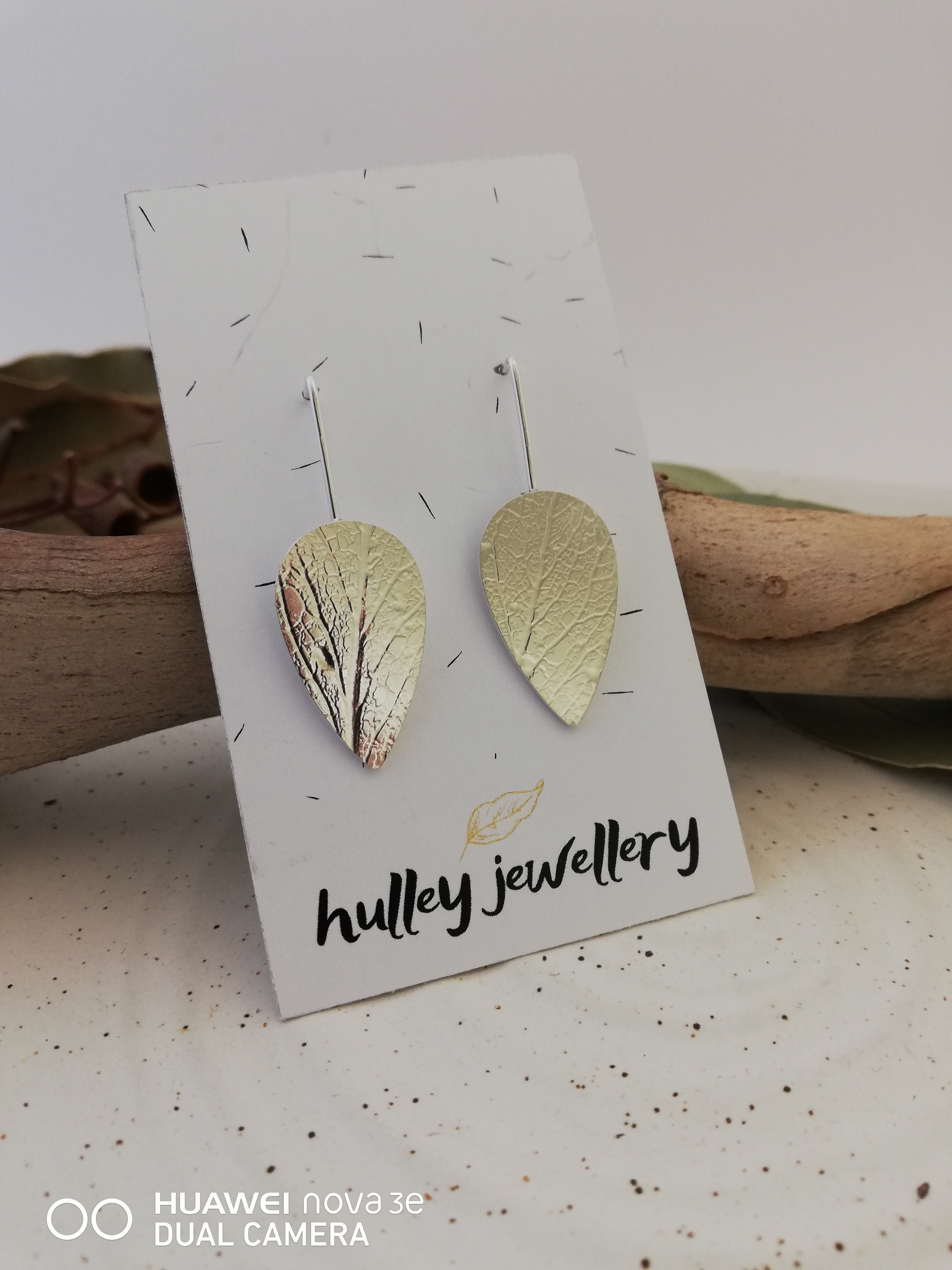 Embossed Tasmanian Silver and Brass Earrings - Hulley Jewellery Earrings Hulley Jewellery 