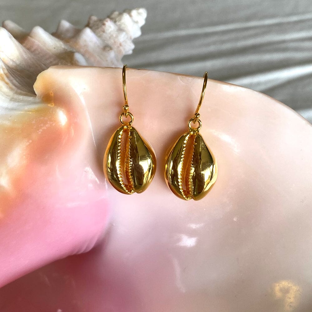 Tasmania Coastal Collection - Silver and Gold Earrings Earrings The rare and Beautiful Cowrie earring Short (35mm) Gold 22K 