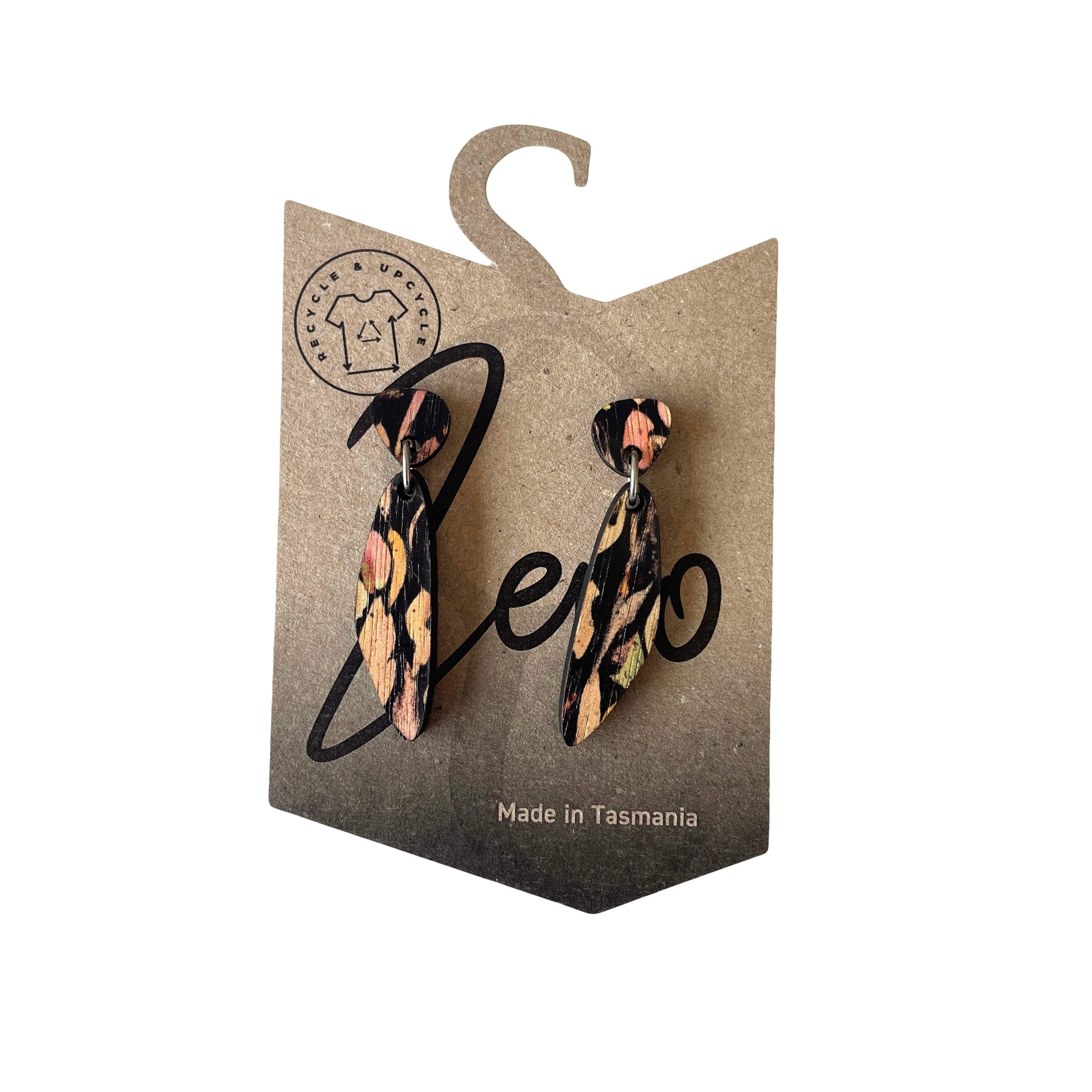 Small Earrings - Zero Waste Australian Timber Earrings The Spotted Quoll Odd Drop Autumn Forager 
