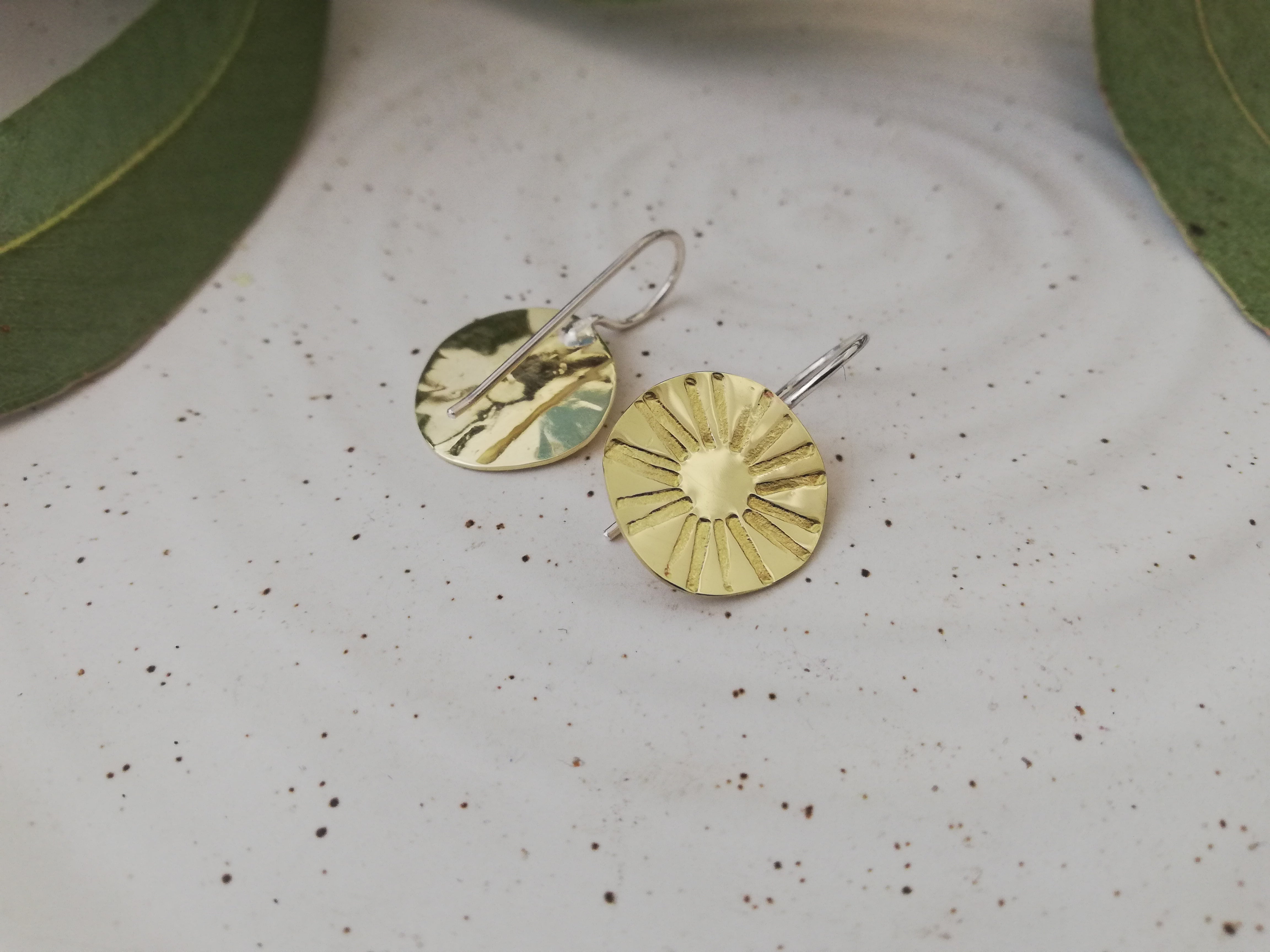 Embossed Tasmanian Silver and Brass Earrings - Hulley Jewellery Earrings Hulley Jewellery Bloom Drops - Blackwood Flower 