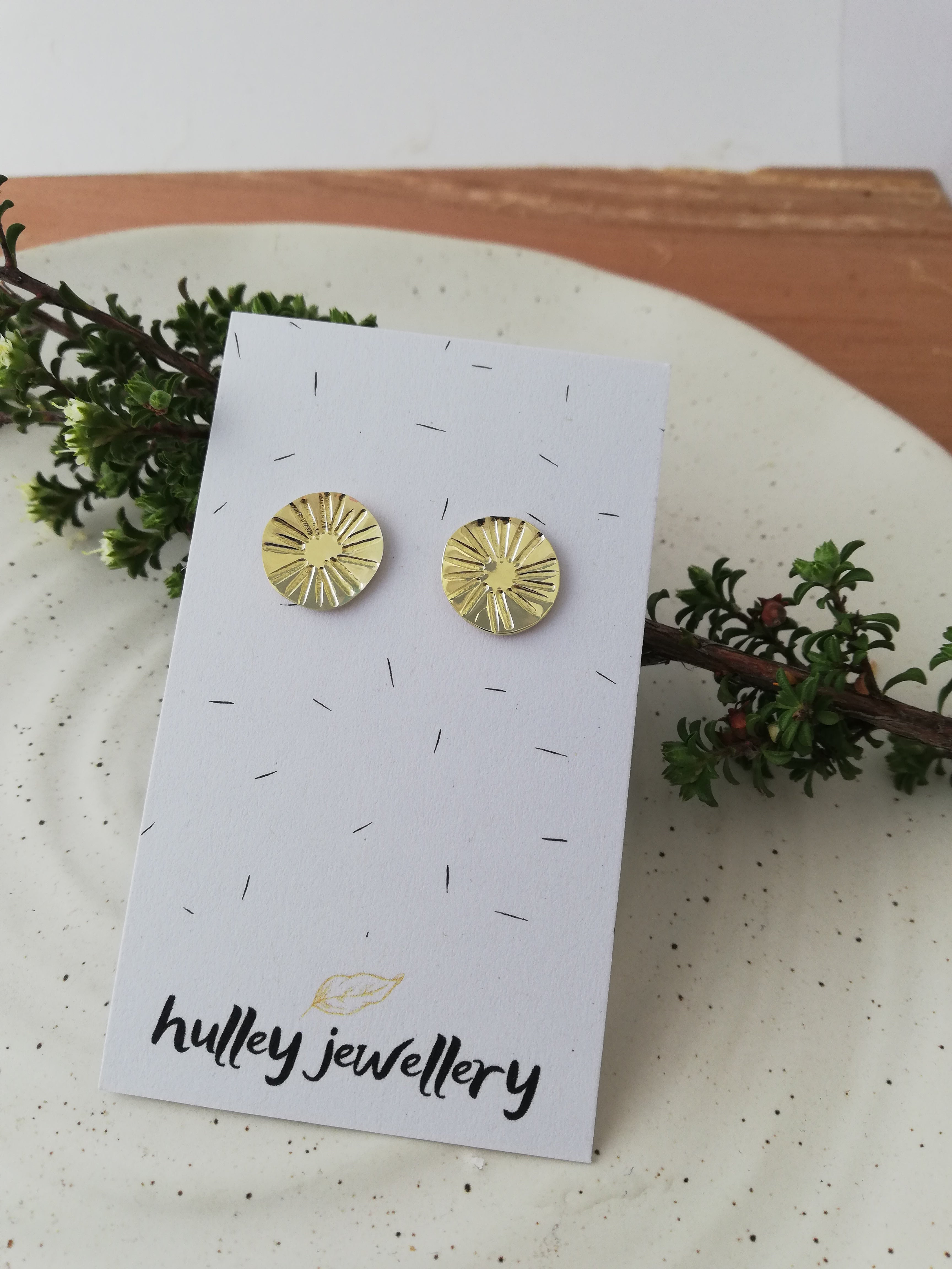 Embossed Tasmanian Silver and Brass Earrings - Hulley Jewellery Earrings Hulley Jewellery 