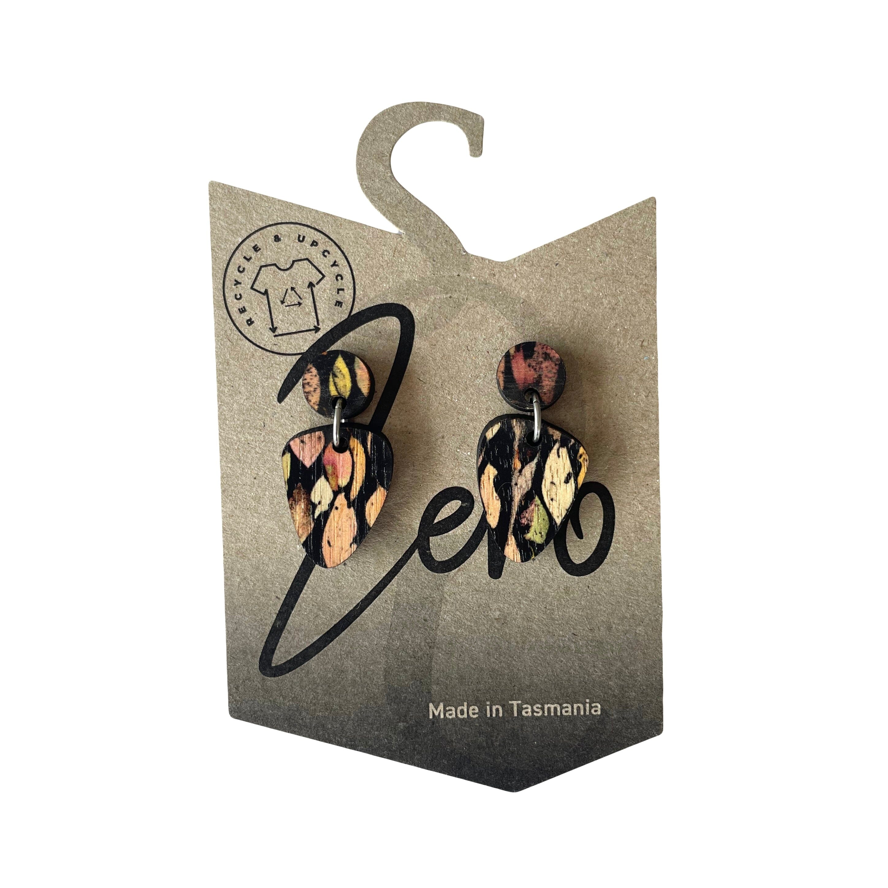 Small Earrings - Zero Waste Australian Timber Earrings The Spotted Quoll Tiny Drop Autumn Forager 