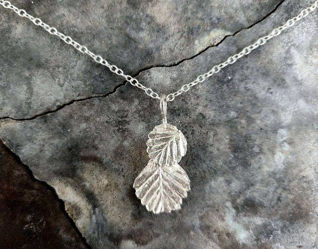 The Forest Adorned Necklaces - Janny McKinnon Jewellery Janny Two Fagus Leaf - 27mm Silver 