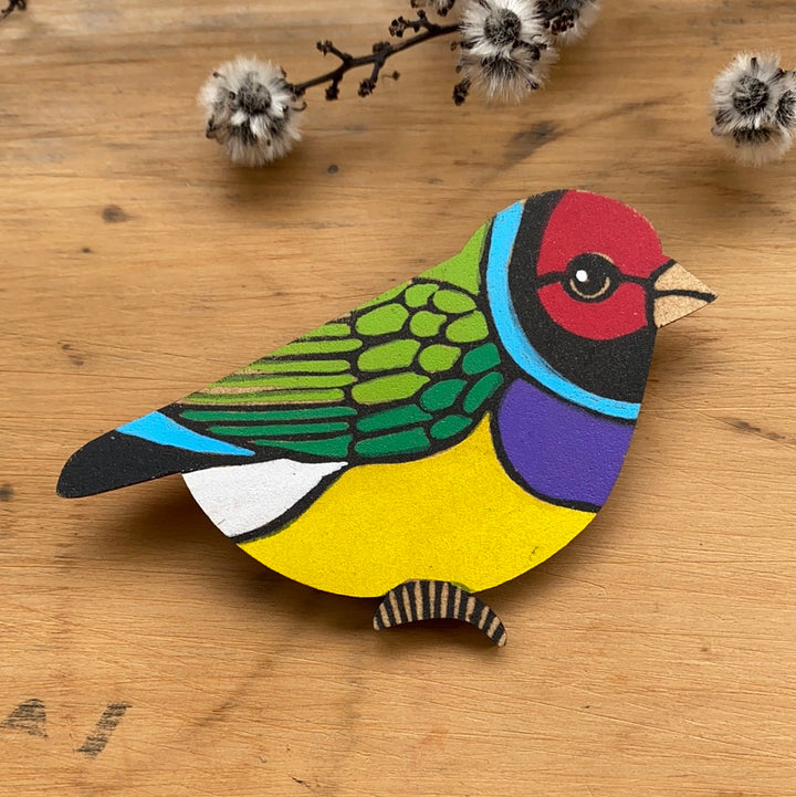 Pigment Bird Brooches- Monica Reeve Brooch Monica Reeve Gouldian Finch 