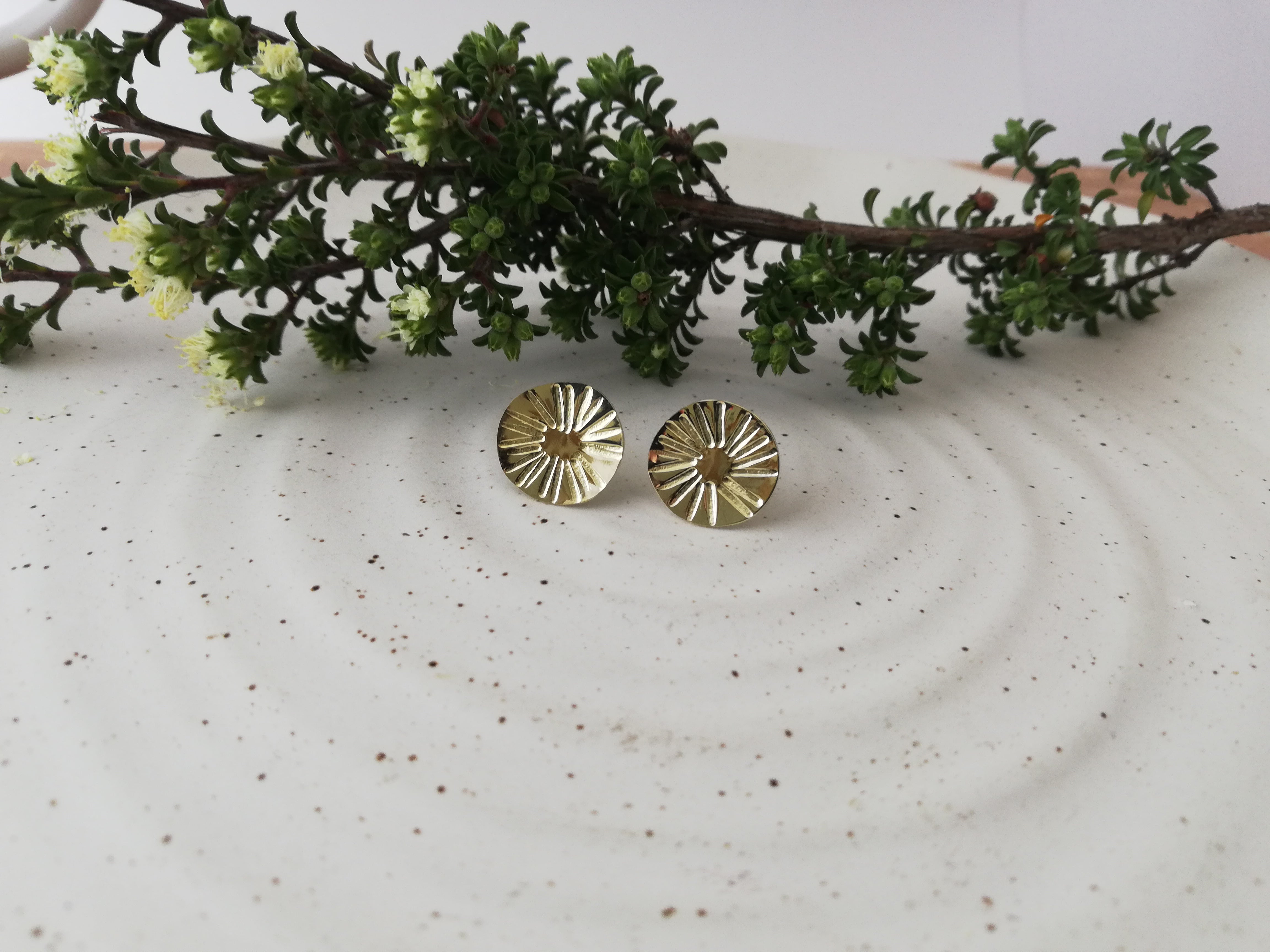 Embossed Tasmanian Silver and Brass Earrings - Hulley Jewellery Earrings Hulley Jewellery Bloom Studs - Blackwood Flower 