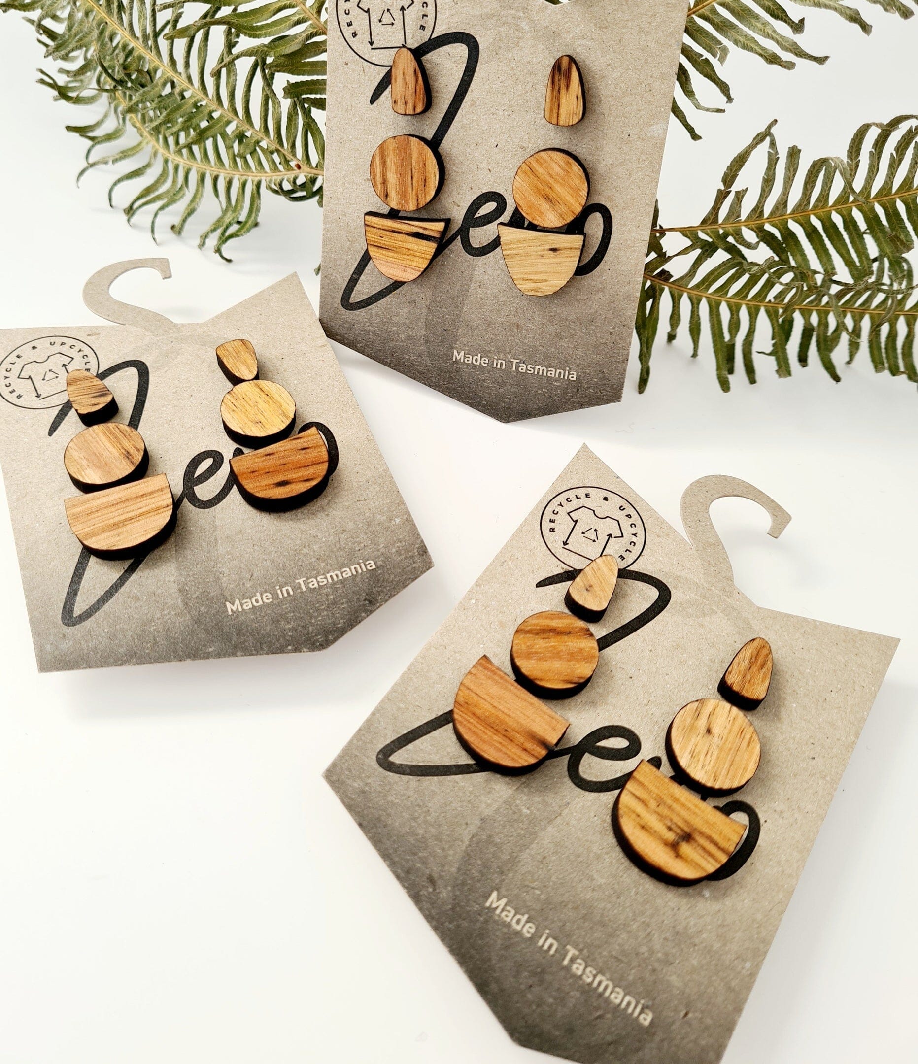 Stud Trio Pack - Zero Waste Australian Timber Earrings The Spotted Quoll Plain Wormy Chestnut 
