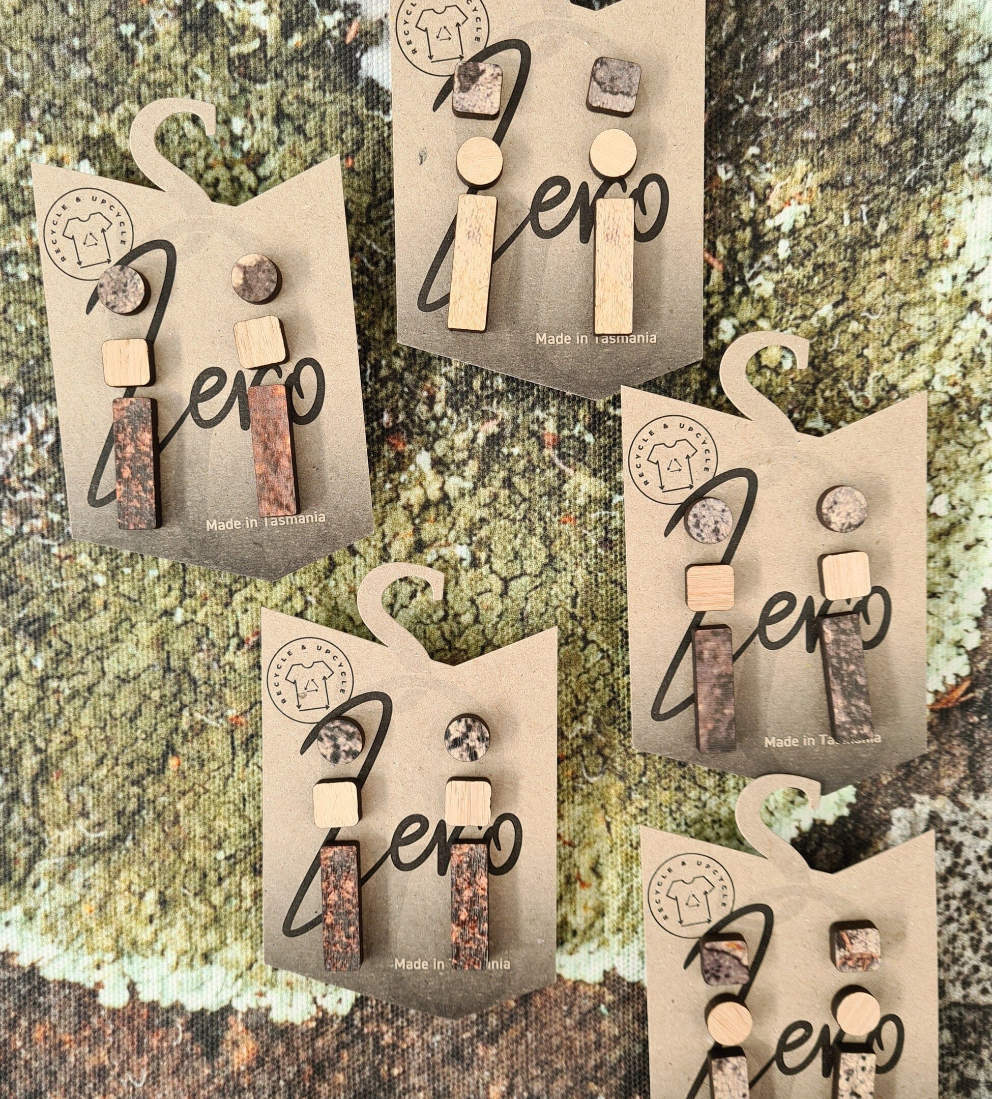 Stud Trio Pack - Zero Waste Australian Timber Earrings The Spotted Quoll Lichen 