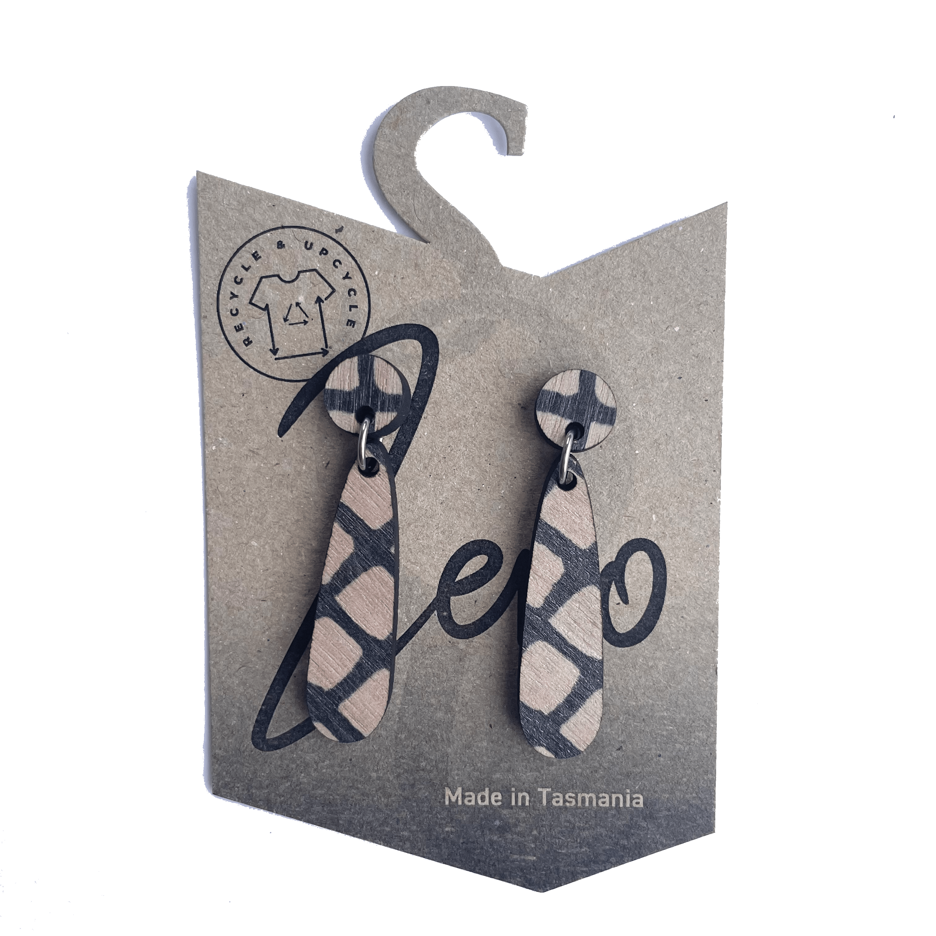 Small Earrings - Zero Waste Australian Timber Earrings The Spotted Quoll Small Teardrop Tessallated Pavement 