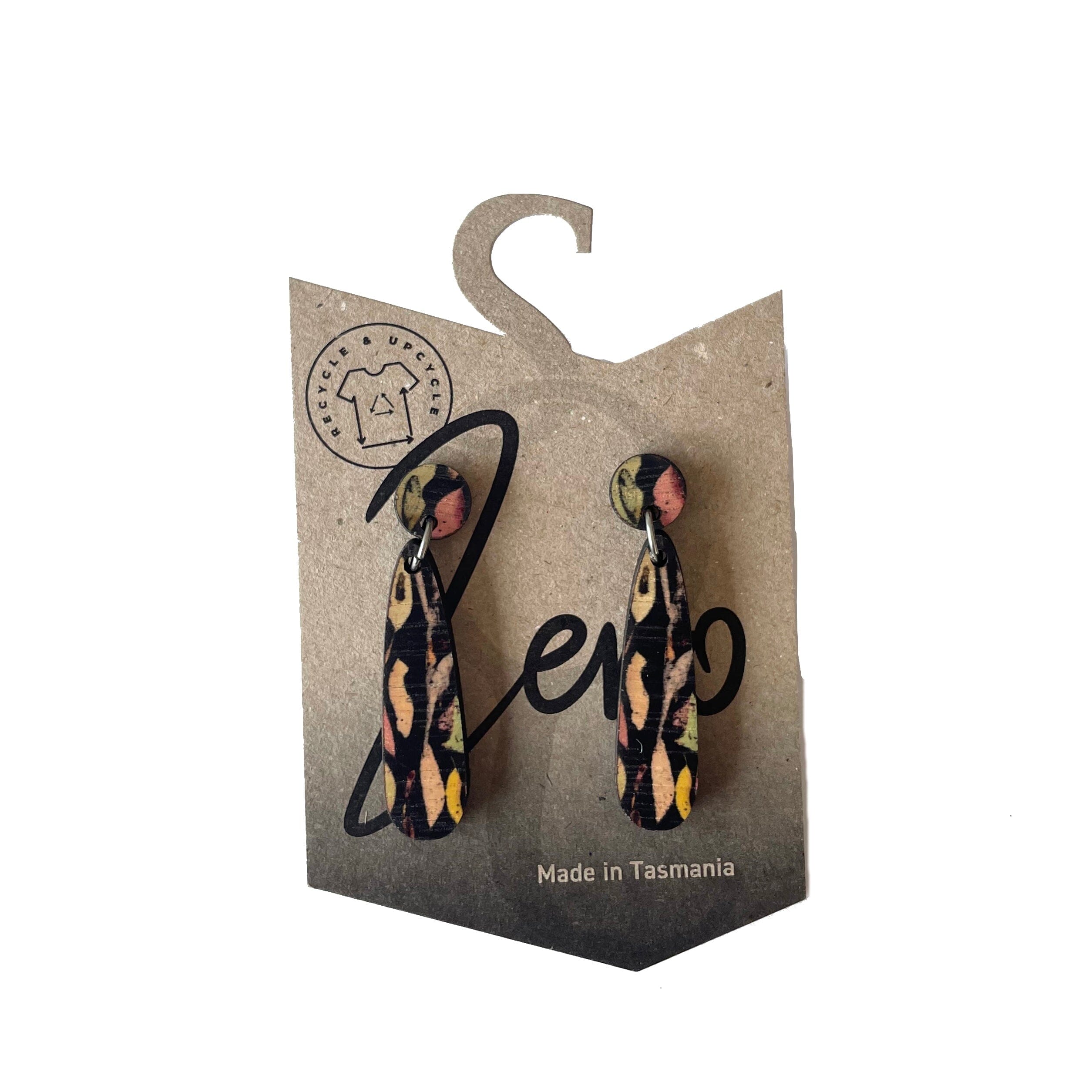 Small Earrings - Zero Waste Australian Timber Earrings The Spotted Quoll Small Teardrop Autumn Forager 
