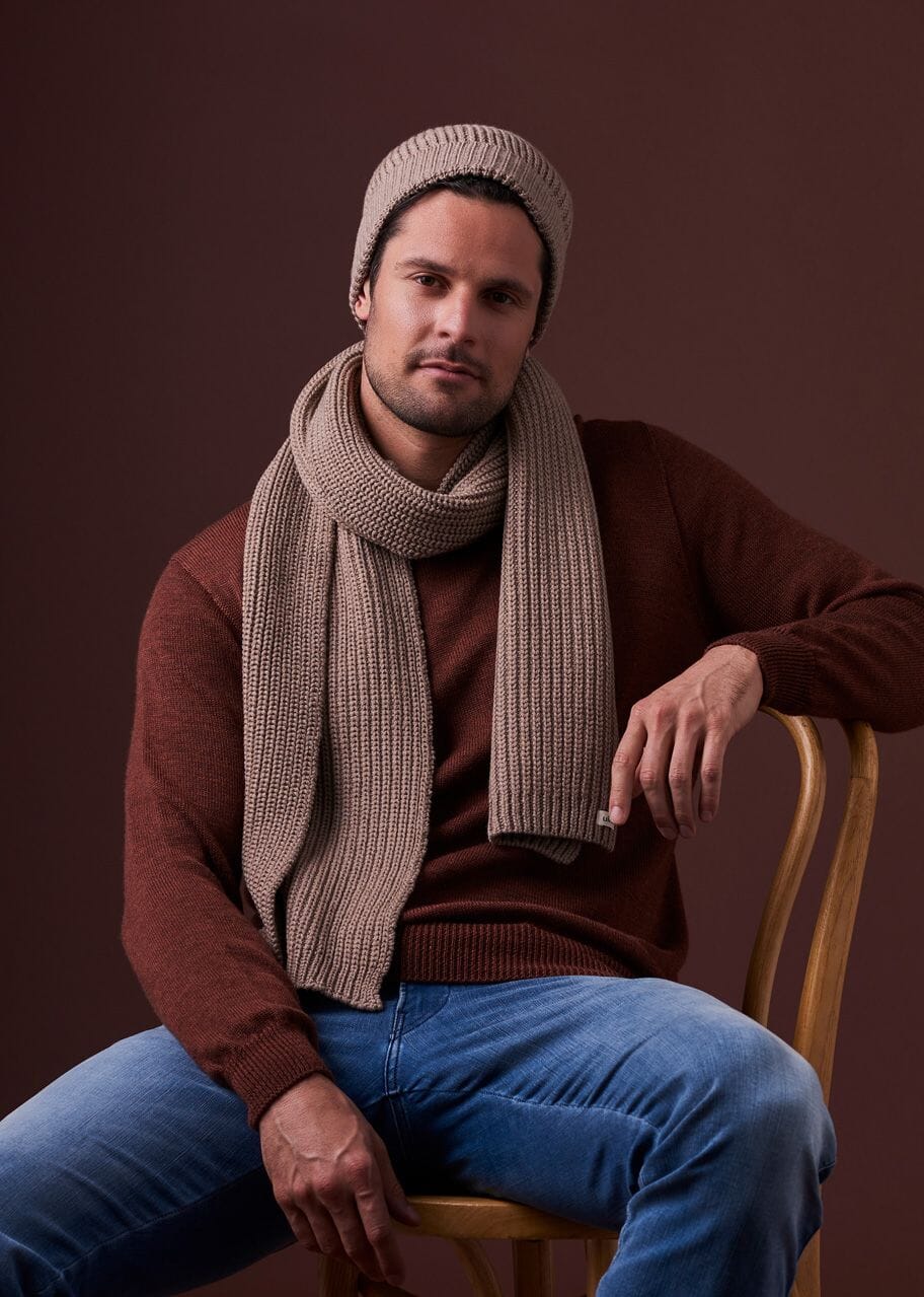 Ernest Fishermans Rib Scarf Merino Wool - Uimi Scarf Uimi Almond 