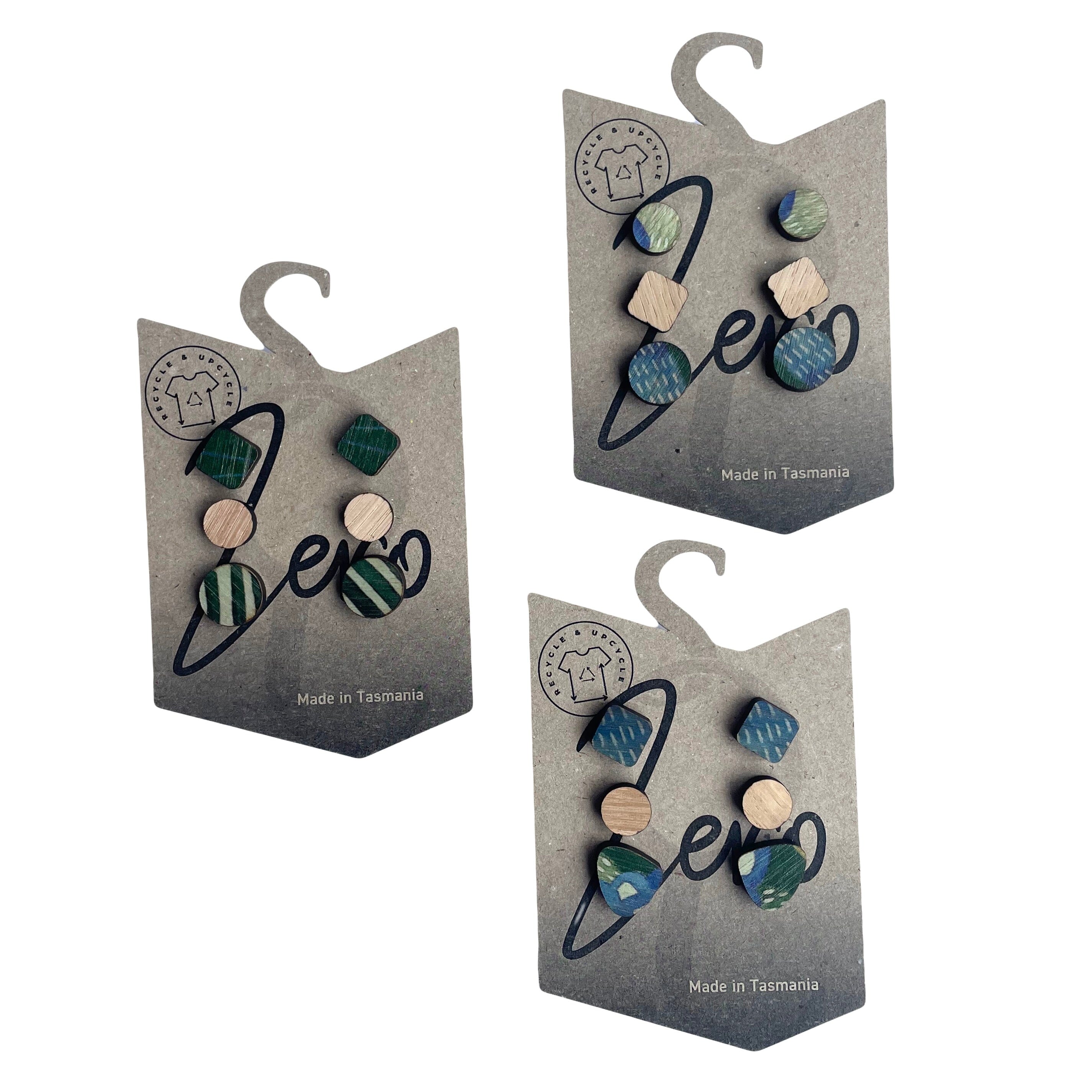 Stud Trio Pack - Zero Waste Australian Timber Earrings The Spotted Quoll Lost Thylacine 