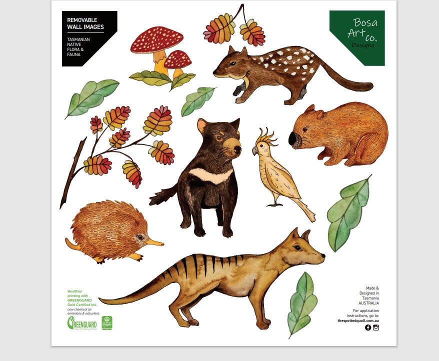 Children’s Tasmanian Woodlands Decals decal The Spotted Quoll 60cm Pack 