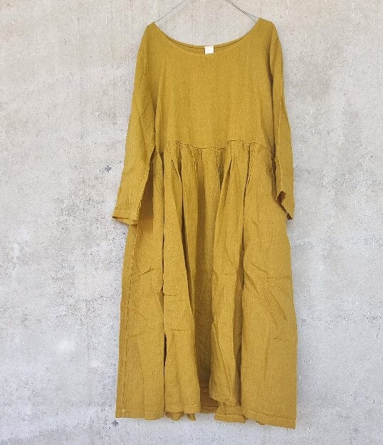 Montaigne Italian Linen Baggy Dress Dress Etika Mustard 